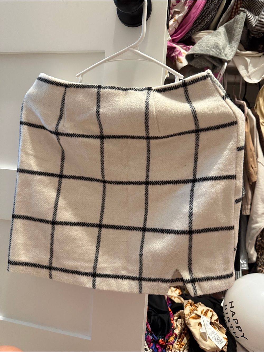 Lulu's Cream Mini Skirt with Black Windowpane Plaid